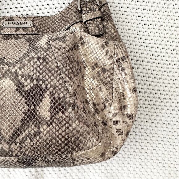 Coach Maggie Python Madison Embossed Leather Beige Grey Snake Shoulder Bag Hobo - Picture 5 of 9